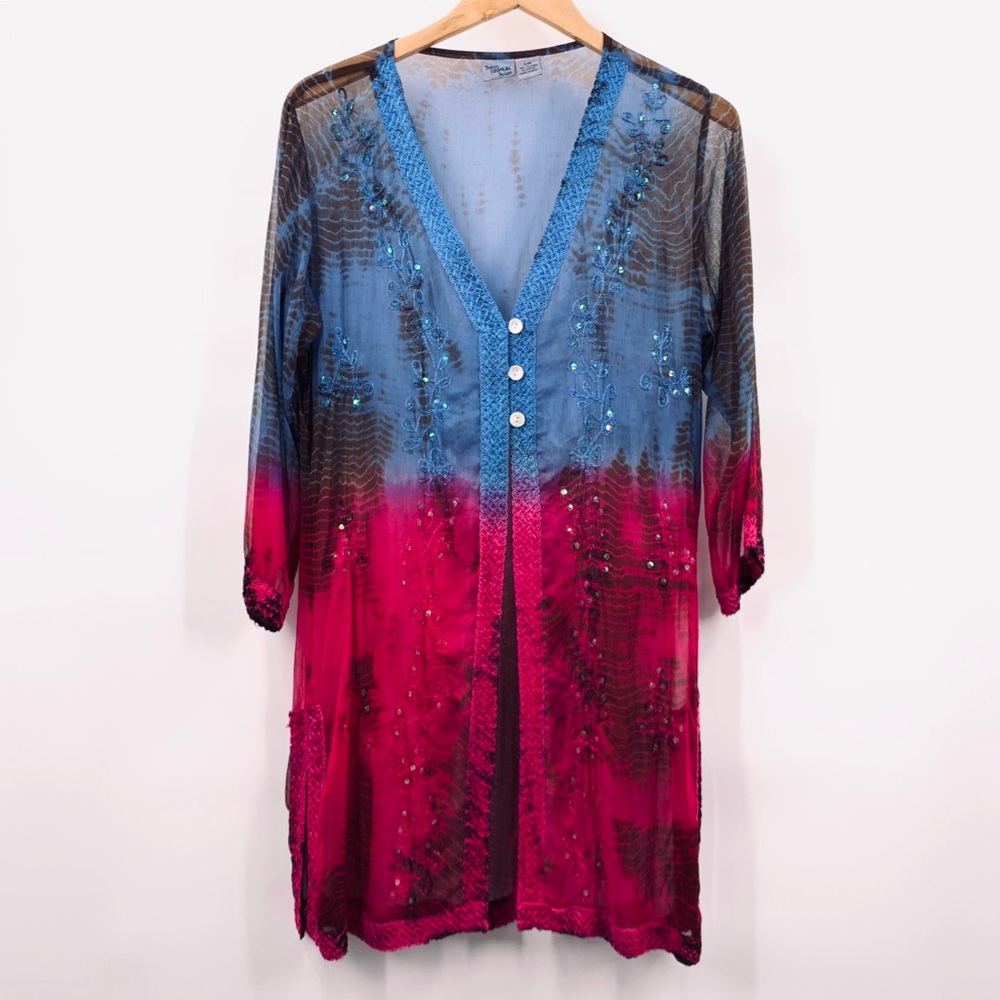 Embroidered Ombré Coverup Sheer Tunic medium